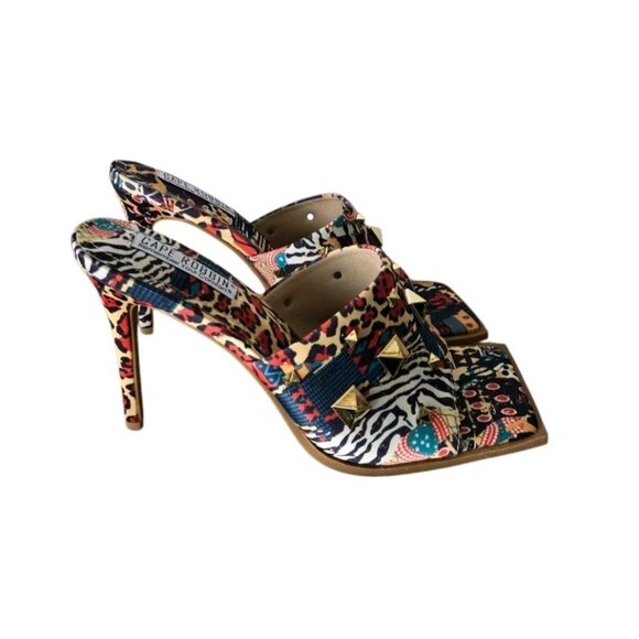 Cape Robbin Womens 10 Popo Slip On Square Open Toe High Heel Mules Multi Print - Picture 2 of 8